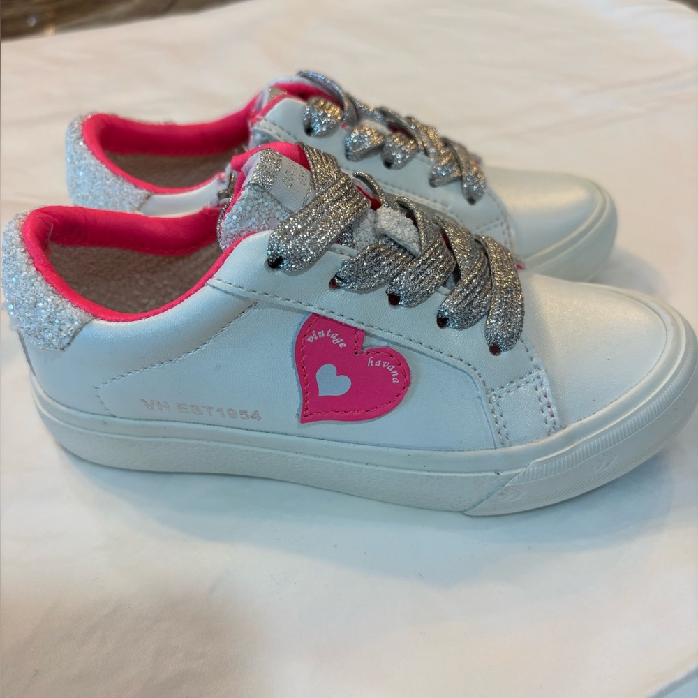 Vintage Havana Kids White and Pink Sneakers with Glitter Laces